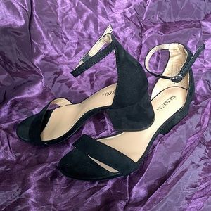 Black open toed, ankle strap heels